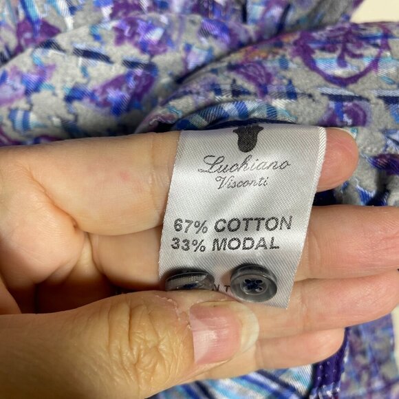 Luchiano Visconti Men's Raised Velvet Print Purple Blue Button-Up Shirt L Preppy - Picture 5 of 7